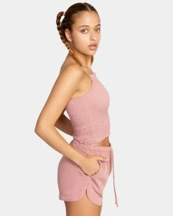 RVCA Revival Smocked Crop Top Womens